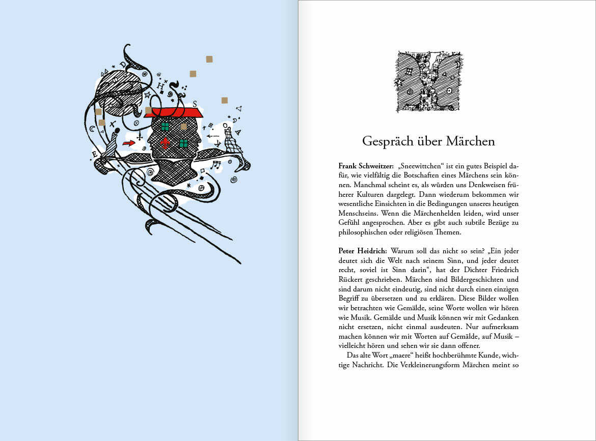 Sneewittchen, Seite 98-99, illustratives Buchprojekt, Beginn Gespräch über Märchen